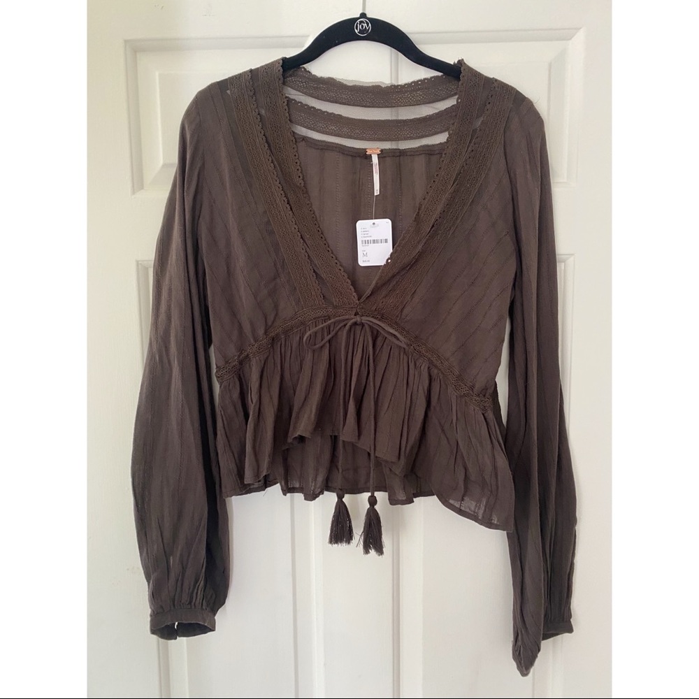 FREE PEOPLE Brown Crop Blouse
